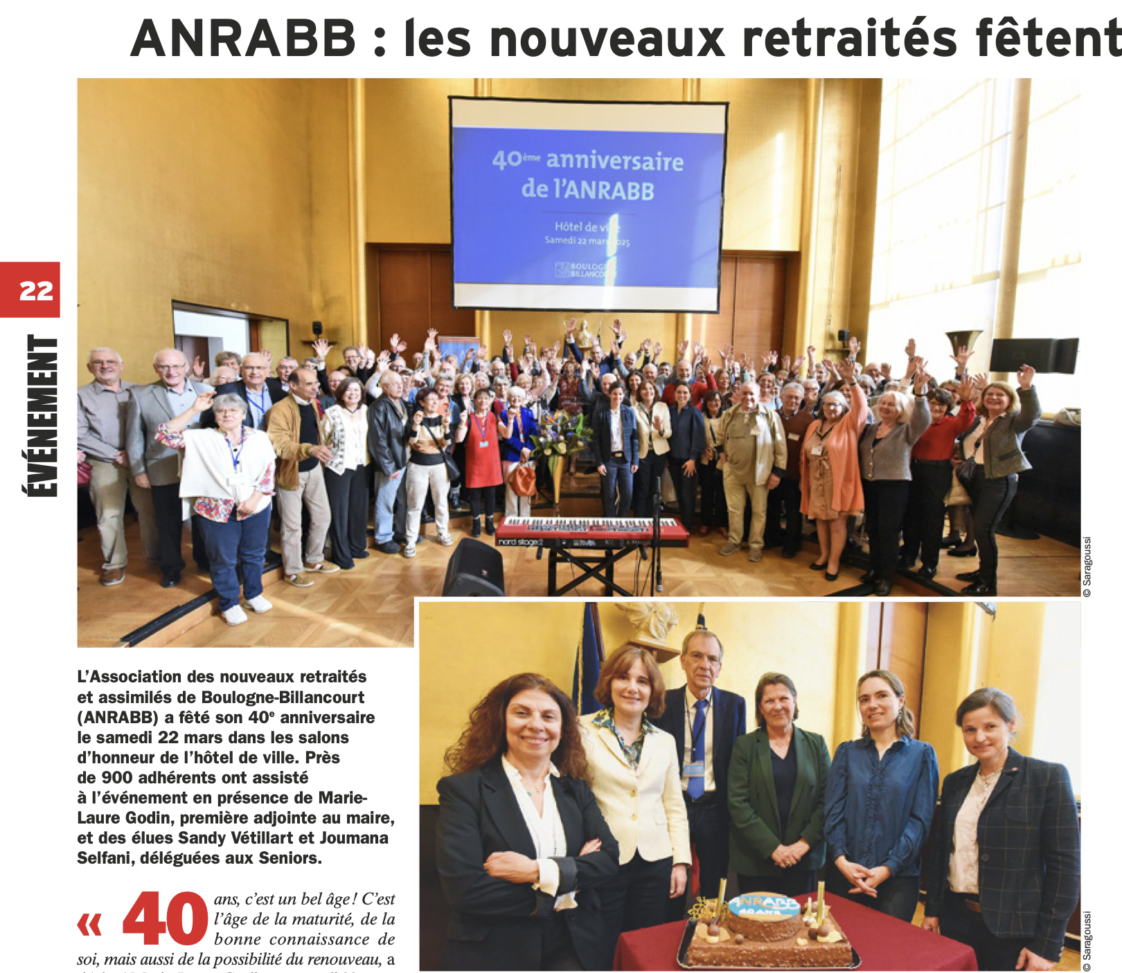 40e anniversaire de l’Association des Nouveaux Retraités et Assimilés de Boulogne-Billancourt (ANRABB)